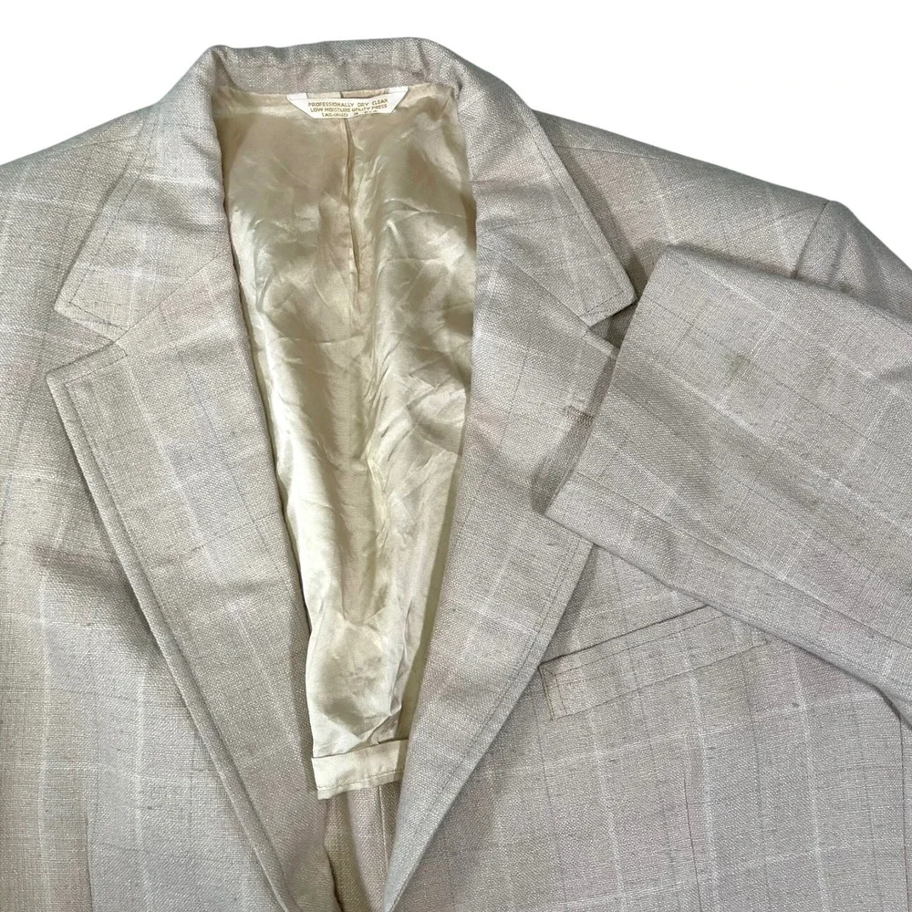 Johnny Carson 42R Beige Blazer Windowpane Plaid Two Button Jacket Grandpa Core